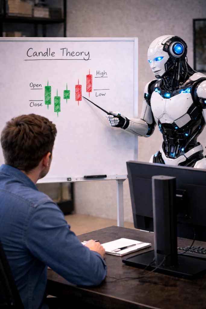 AI Bot teaching about candle patterns, indicators and Level 2 data